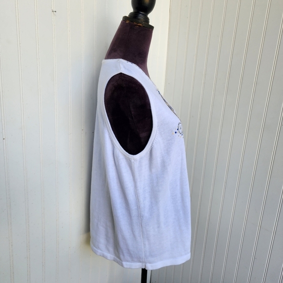 Quacker Factory White Sailboat Sweater Vest Womens Sleeveless Sequin Top Knit L - Picture 5 of 10